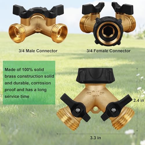 Biswing 2 Pack Garden Hose Splitter 2 Way, Heavy Duty Brass Connector Tap Splitter, Y Splitter 2 Valves with 4 Extra Rubber Washers - Image 3
