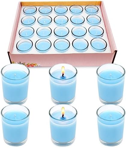 Set of 20 Babyblue Votive Candles Clear Glass Filled Unscented Soy Wax Candle for Home Spa Weddings Holiday Baby-Shower Party and DIY - Image 6