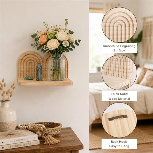 Artilady Boho Shelf Wall Decor, Wood Hanging Shelves for Storage Display - Image 4