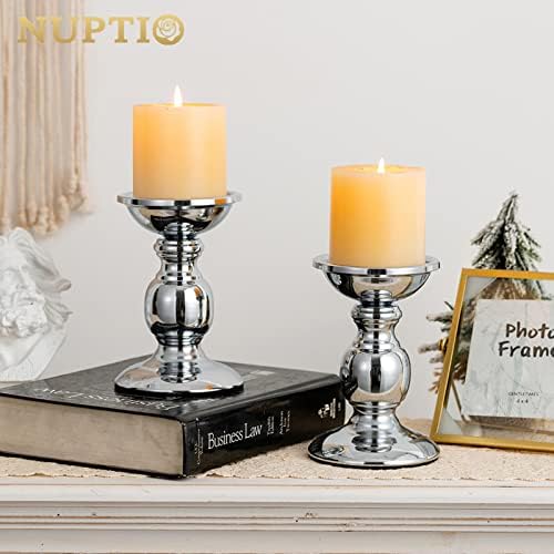 NUPTIO Silver Pillar Candle Holders: Metal Candle Stand for 3" Candles - Image 2