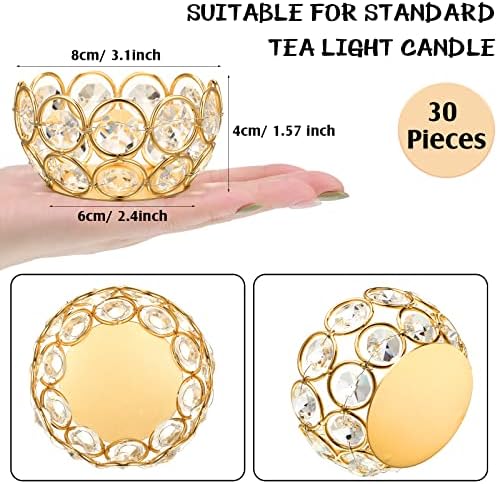 Potchen 30 Pcs Tea Light Candle Holders - Crystal Votive Candle Holders Tealight Jewel Bowl Stands Decorative Centerpiece for Wedding Party Home Table Decor (Gold) - Image 2