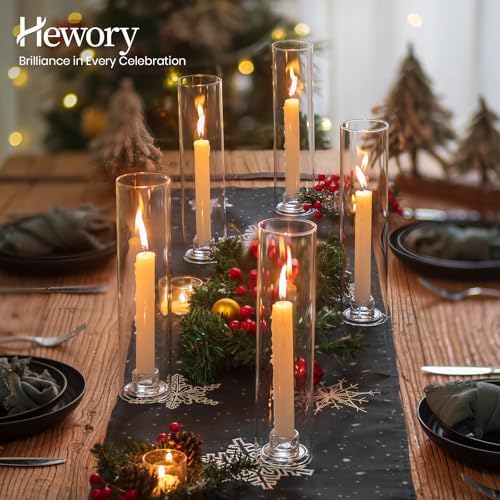 Hewory Hurricane Glass Candlestick Holders : 2 Pcs Clear Taper Candle Holders for Candlesticks - Hurricane Glass Candle Stick Candle Holders Bulk for Table Centerpiece Wedding Christmas Home Decor - Image 4