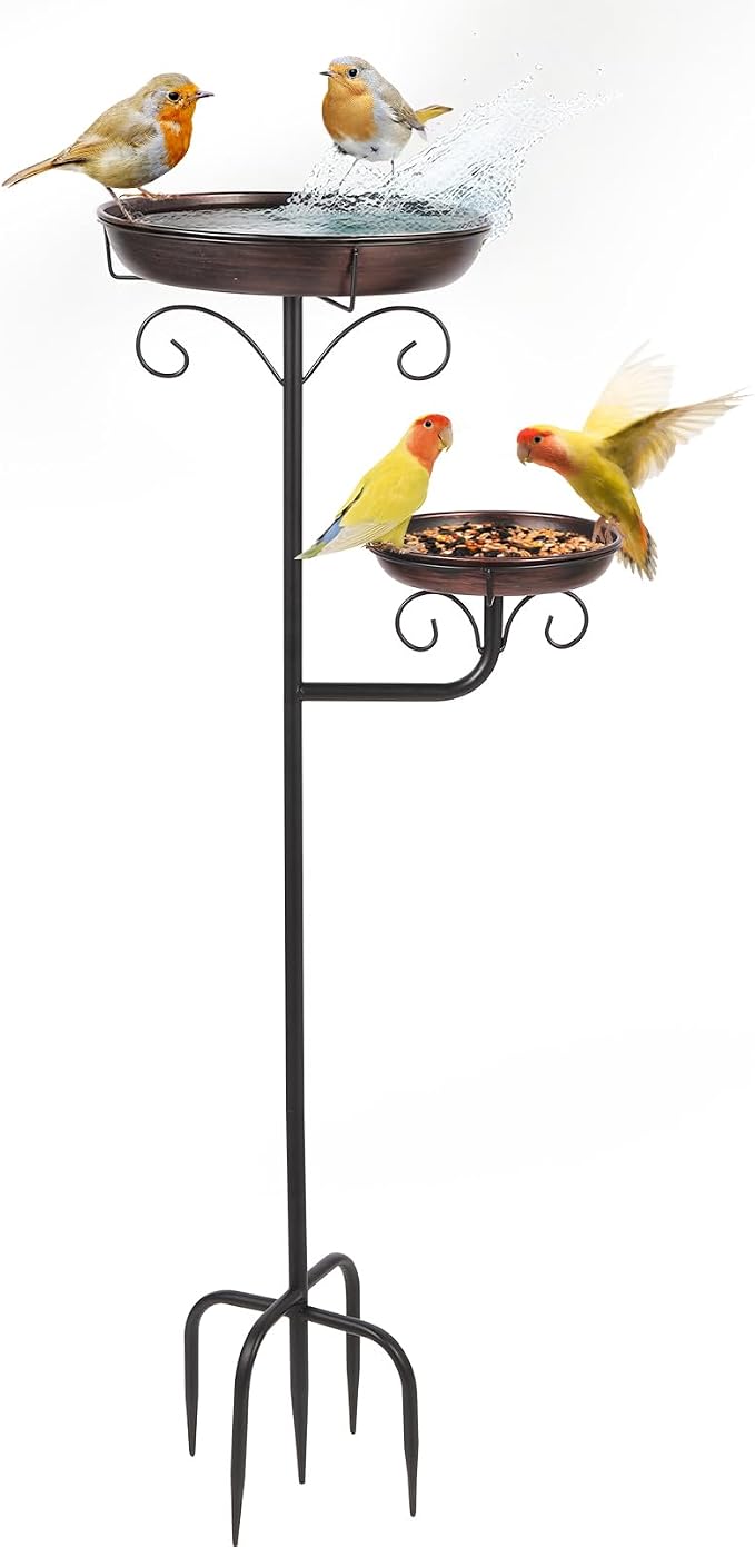 42" Large Freestanding Metal Bird baths for Outdoors Bird Feeder Ground for Garden Decor, Removable Bowl with Strong 5 Stakes, Bird Bath for Outside, Ground Mounted Birdbaths for Pation Backyard Lawn
