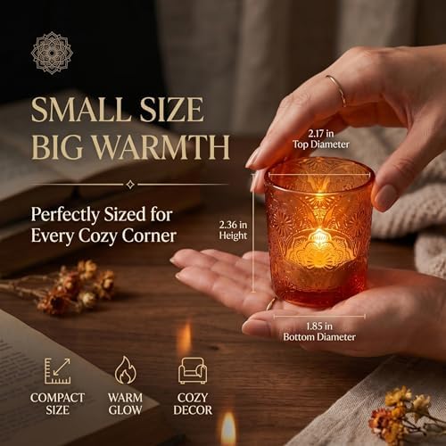 Amber Mandala Glass Tealight Holders, 12 Pack - Image 3