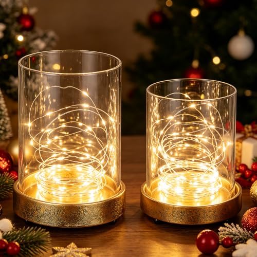 Set of 2 Glass Hurricane Candle Holders for Pillars with Minimalism Metal Base in Antique Gold, Glass Candle Holder, Centerpiece, for Weddings, Dinner Parties, Dining Tables, Console Tables, Mantels - Image 4