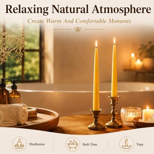 Beeswax Taper Candles, 12 Pack, 10 Inch, Unscented Yellow - Image 5