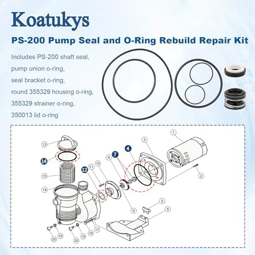 PS-200 Rebuild Kit Fit for GO-KIT5 Pentair Challenger Pool Pump | Replaces Pentair Pac-Fab Sta-Rite Challenger Pool Pump, Includes PS-200 Shaft Seal and 5 O Rings, Heavy-Duty Rubber