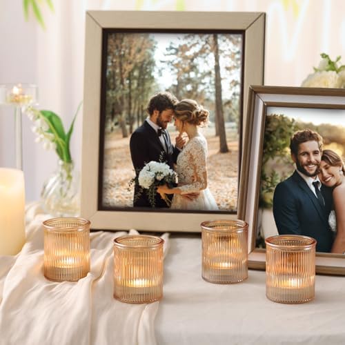 NITIME 32pcs Ribbed Gold Votive Candle Holders for Wedding Table Decor, Tea Light Candle Holder Glass, Gold Candle Holders for Table Centerpiece, Diwali and Holiday Decorations - Image 5