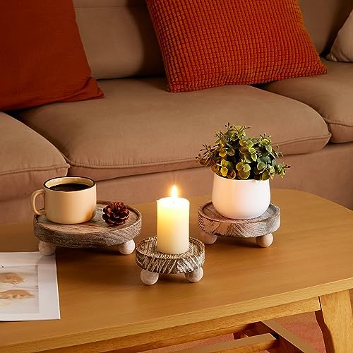 VIVIRBIEN 3PCS Wood Risers for Decor Mini Wooden Stool Display Stand with Removable Feet Farmhouse Rustic Decor Risers for Display Decorative Wood Pedestal Stand for Candles, Plants, Cups - Image 3
