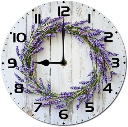 Lavender Wooden Silent Non-Ticking 10 Inch Round Clocks Battery Operated Analog for Living Room Kitchen Bedroom Bathroom Office Home School Decor