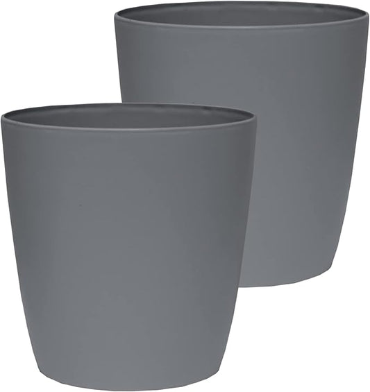 The HC Companies Aria Round Self-Watering Pot - Lightweight Plastic Planter for Herbs & More - Durable Plant Pots for Indoor Plants & Outdoor Plants (6" Warm Gray, Pack of 2)