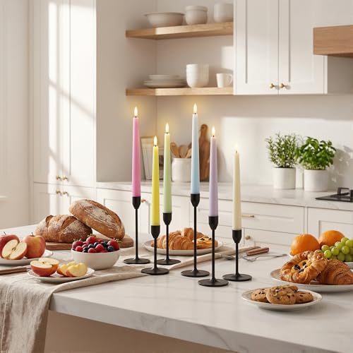 Mixed Pastel Flameless Taper Candles - 9.6" Real Wax Led Candlesticks, 6Pc - Image 4