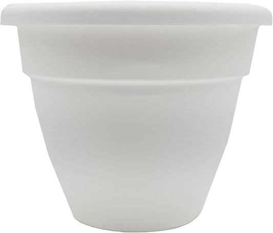 The HC Companies Caribbean Planter Pot - Outdoor & Indoor Plant Pot with Drainage Hole & Plug - Rolled Rim Plastic Pots for Plants & Flowers - Decorative Plant Pot (12" White, Pack of 1)