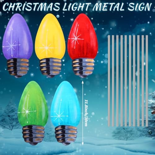 5 Pcs Christmas Decorations Outdoor Light Bulb Metal Yard Signs - Image 2