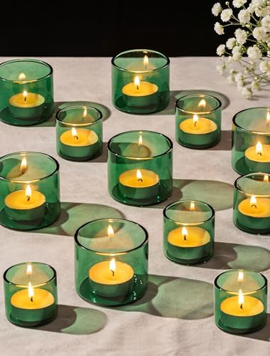 Romadedi Glass Tealight Candle Holder, Green, 24 Packs by ROMADEDI