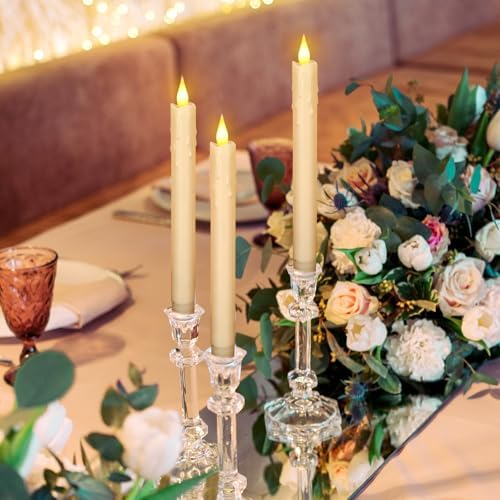 Baquler 24 Pcs 8.8" Ivory Flameless Taper Candle LED Stick Battery Operated - Image 6