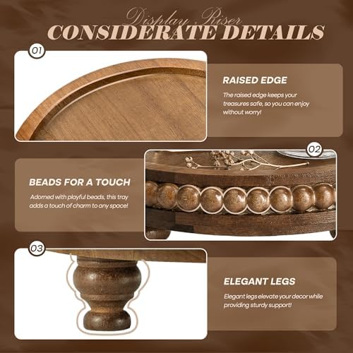 EOSAHR Acacia Wood Beaded Wood Riser, Pedestal Stand for Room Decor, Brown - Image 6