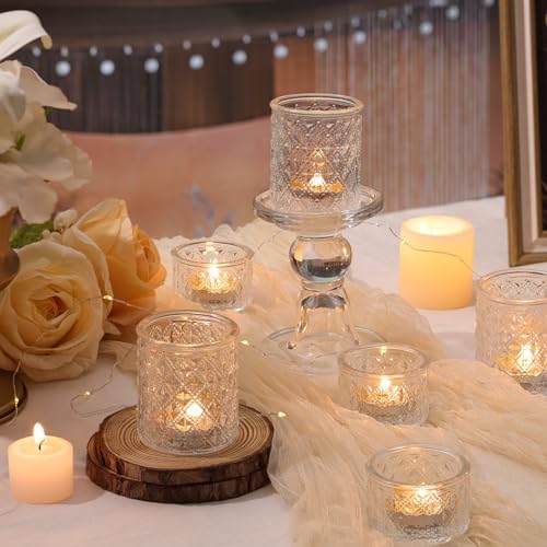 36 Pack Clear Glass Tealight Candle Holders for Wedding Centerpieces - Diamond Facet Votive Holders for Bridal Shower, Reception Tables, Event Decor - Bulk Tea Light Holders Set - Image 4