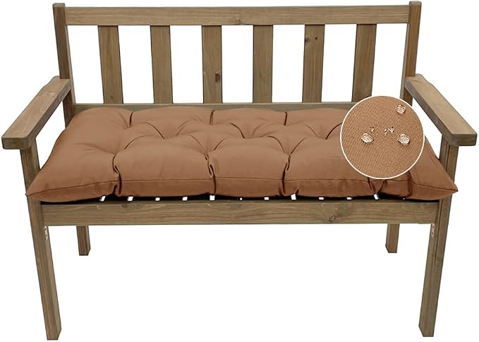 Outdoor Bench Cushion, Waterproof Swing Cushion Bench Seat Cushion, Swing Chair Replacement Seat Pads Cushion Pillow for Lounger Garden Furniture Patio Metal Wooden Bench (Khaki, 39.37x20in)