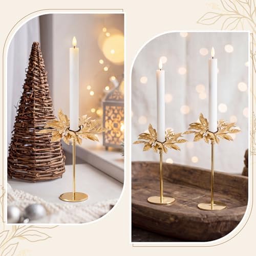 Daifunli 2 Pcs Christmas Artificial Gold Bay Leaf Candle Rings Gold Bayleaf Candleholders Wreath for Taper Candles 1.25 Inch Candles Holder for Christmas Rustic Table Centerpiece Decor - Image 6