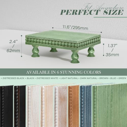 EOSAHR Wood Riser with Beaded: Pedestal Stand for Rustic Home Decor, Green - Image 2