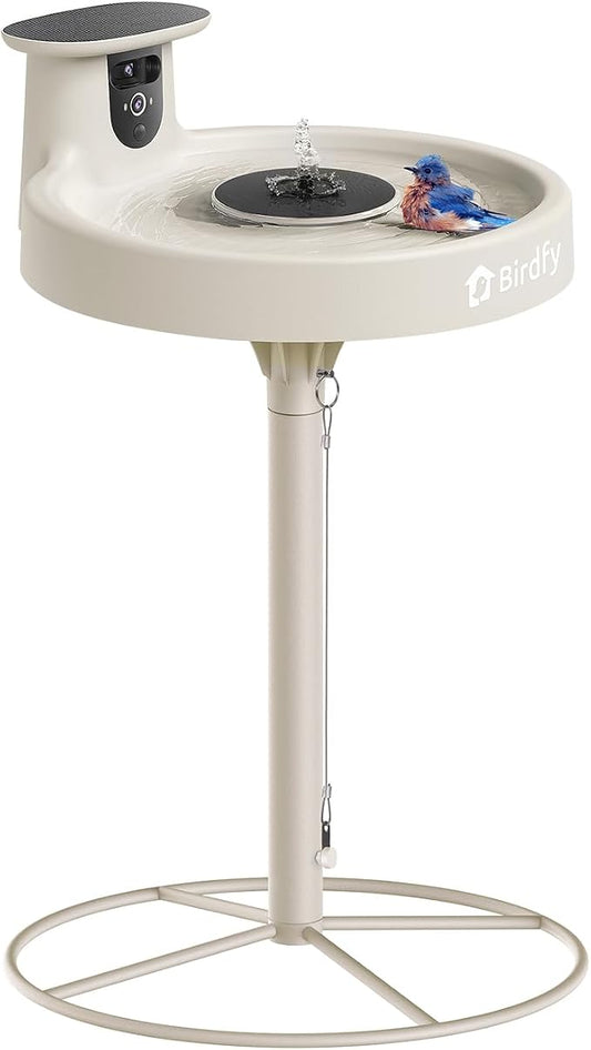 Birdfy Smart Bird Bath with Camera Solar Powered & Solar Fountain & Stand, Dual-Lens Camera for Bird Watching in Phone, Auto Capture Bird Videos, Ideal Present for Bird Lover (AI by Subscription)