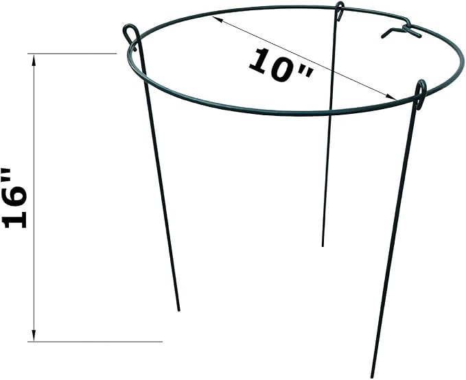 10 Pack 10" Wide x 16" High Peony Cage Rings Garden Plant Support Brace Round Metal Plant Stakes Rings, Strong Large Garden Supports for Flowers, Peonies, Rose, Lily