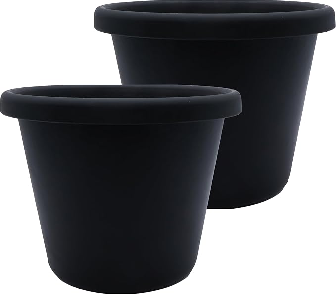 The HC Companies 20 Inch Classic Round Planter Pots with Drainage, Rolled Rim Plastic Planters for Indoor & Outdoor Plants, 2-Pack Decorative Flower Pots for Garden, Office & Home Decor, Black