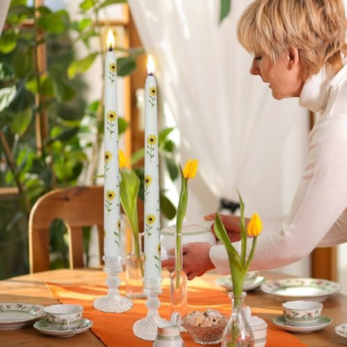 Floral Taper Candle White Sunflower-2 pcs Floral Taper Candles 10 Inch Pastel Taper Candles Smokeless Ideal for Weddings Home Party Holiday Decor - Image 4