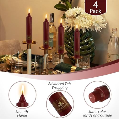 Taper Candles Red Candlesticks,7Inches Short Tapered Candle Unscented Candle Sticks Dripless Candles for Dinner Decor Housewarming Gift Idea,4pcs (18D4PC-RED) - Image 3