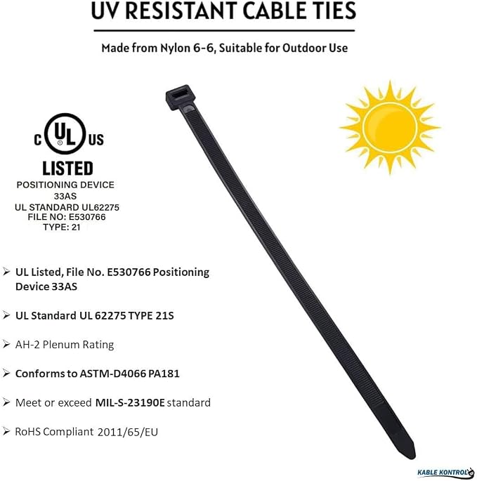 Kable Kontrol Cable Zip Ties Black 5000 Pcs 18 Inch, 50 Lbs Tensile Strength, Self-locking UV Resistant Plastic Nylon Wire Ties, for Indoor or Outdoor Use