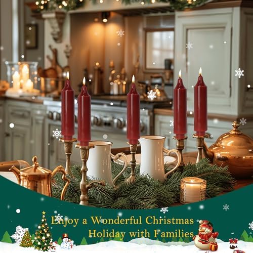 Burgundy Short Taper Candles for Christmas Unscented Dripless Candlesticks for Home Decor, Wedding, Parties and Special Occasions,6 inch,Set of 4 - Image 5