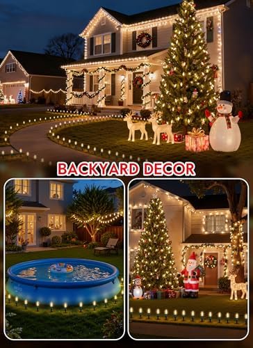 Brightown C9 Christmas Lights Outdoor, 4 Packs Total 103 Ft Christmas Pathway Lights with 80 LED Bulbs and Stakes, Connectable Outdoor Christmas Decorations Yard Walkway Sidewalk Holiday, Warm White - Image 6