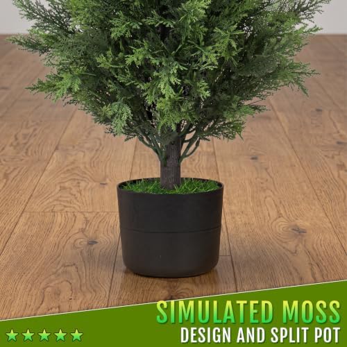 (2-in-1) 2 Pack 3FT Artificial Cedar Christmas Trees with Pots & Spikes - Image 6