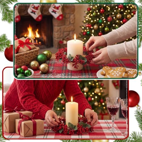 Daifunli 2 Pcs Christmas Red Berry Candle Ring Artificial Winter Red Berry Wreaths Candle-Ring for Pillar 4.25 Inch Candles Holder for Winter Christmas Country Wedding Kitchen Table Centerpiece Decor - Image 4