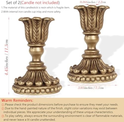 2Pcs Vintage Gold Candle Holders,European Style Candlesticks Holder - Image 2
