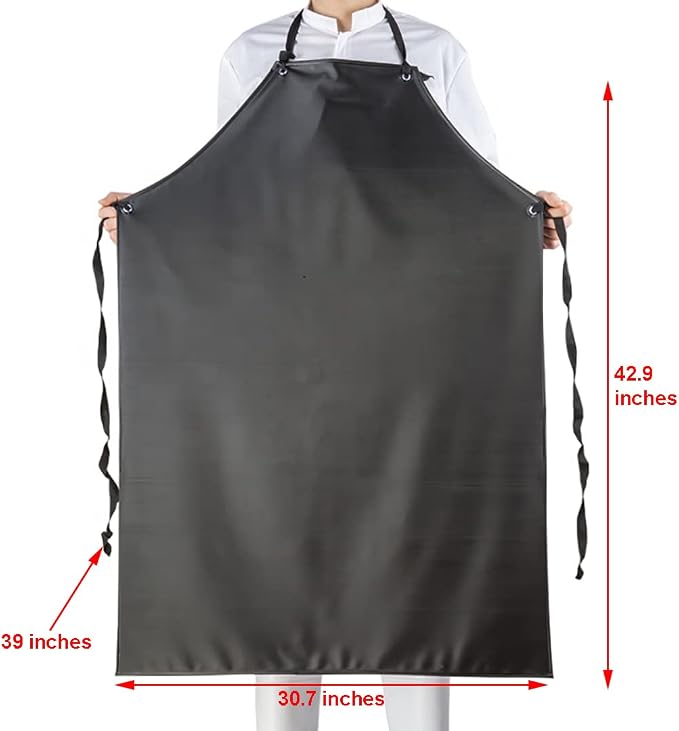 Chemical Resistant Vinyl Apron - Black Plus Size Unisex PVC Aprons for Dishwashing,Dog Grooming,Gardening,Fish Cleaning,Lab Work
