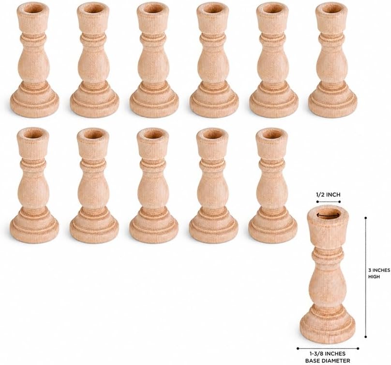 12 Unfinished Wood Candle Sticks – Natural Wooden DIY Holders - Image 4