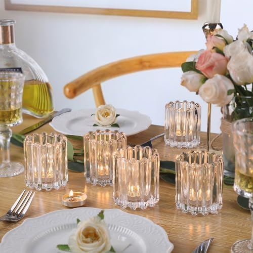 Glass Clear Votive Candle Holder, Ribbed Votive Candle Holders Set of 12 - Image 6