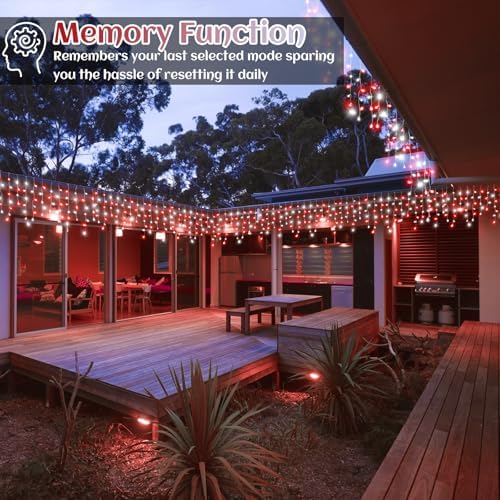99ft Icicle Lights for Outside, Red and White Christmas Lights Outdoor Indoor, 1216 LED Twinkle Light with 228 Drops Short Curtain Light for Thanksgiving Room Home Wall Bedroom Window Decoration - Image 4