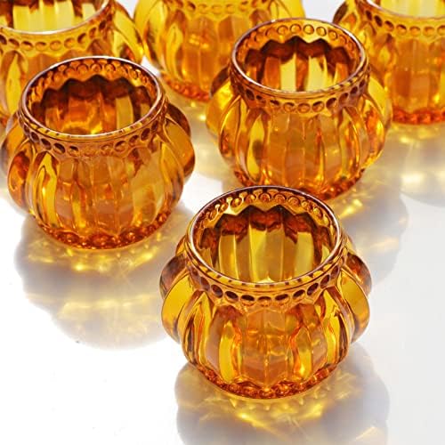 Woho 6pcs Amber Tealight Candle Holder, Tea Lights Holder for Thanksgiving - Image 2