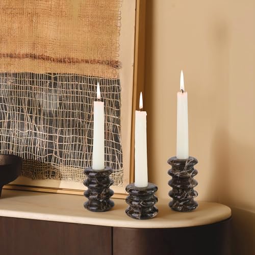 Vixdonos Marble Candle Holder Set of 3 Taper Candle Candlestick Mantle Candle Stand for Home Decor,Wedding,Party and Table Centerpieces(Brown) - Image 4