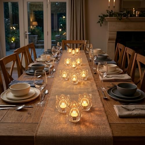 Tulip Votive Candle Holders Set of 6, Tea Light Candle Holder Glass for Table Centerpiece, Tealight Candle Holders for Wedding Déco, Birthday, Anniversary, Parties, and Holiday (Clear) - Image 3
