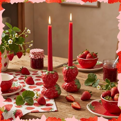 2 Pcs Lemon Taper Candle Holders Summer Centerpiece, Strawberry - Image 3