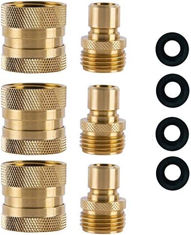 Garden Hose Quick Connect Brass Hose Quick Adapter Quick Fittings 3/4“GHT Thread Pressure Washer Adapter(3 Female+ 3 Male) by HQMPC