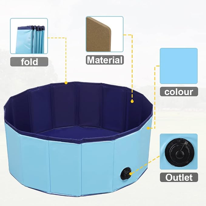 Dog Pool Foldable pet Pool Dog Swimming Pool pet Swimming Pool PVC Non-Slip for All Kinds of Pets 40-12in