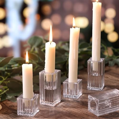LETINE 12pcs Vertical Stripe Glass Candlestick Holders - Chic Taper Candle Sticks Holder Set for Elegant Dining & Home Decor - Ideal for Wedding Centerpieces, Parties, and Celebrations - Image 3