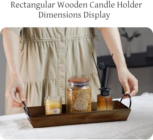 Natural Wood Candle Tray, Metal Handles, Farmhouse Centerpiece, Home Decor - Image 4