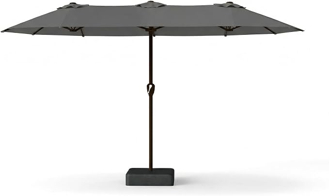 15FT Large Patio Umbrella with Base Included, Double Sided Outdoor Market Umbrella with Flexible Fiberglass Ribs, UV-Blocking Extra Large Umbrella for Garden, Pool, Deck, Gray