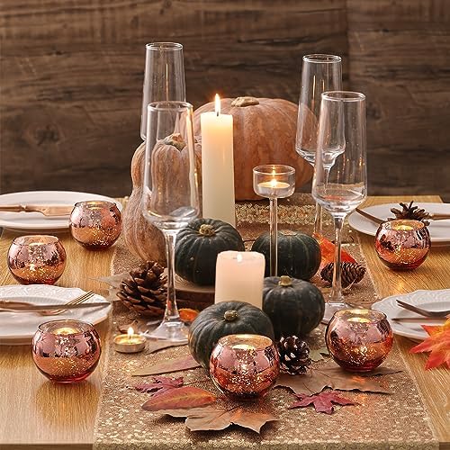 Volens Round Rose Gold Votive Candle Holders, 12 Pcs Mercury Glass Votives - Image 2